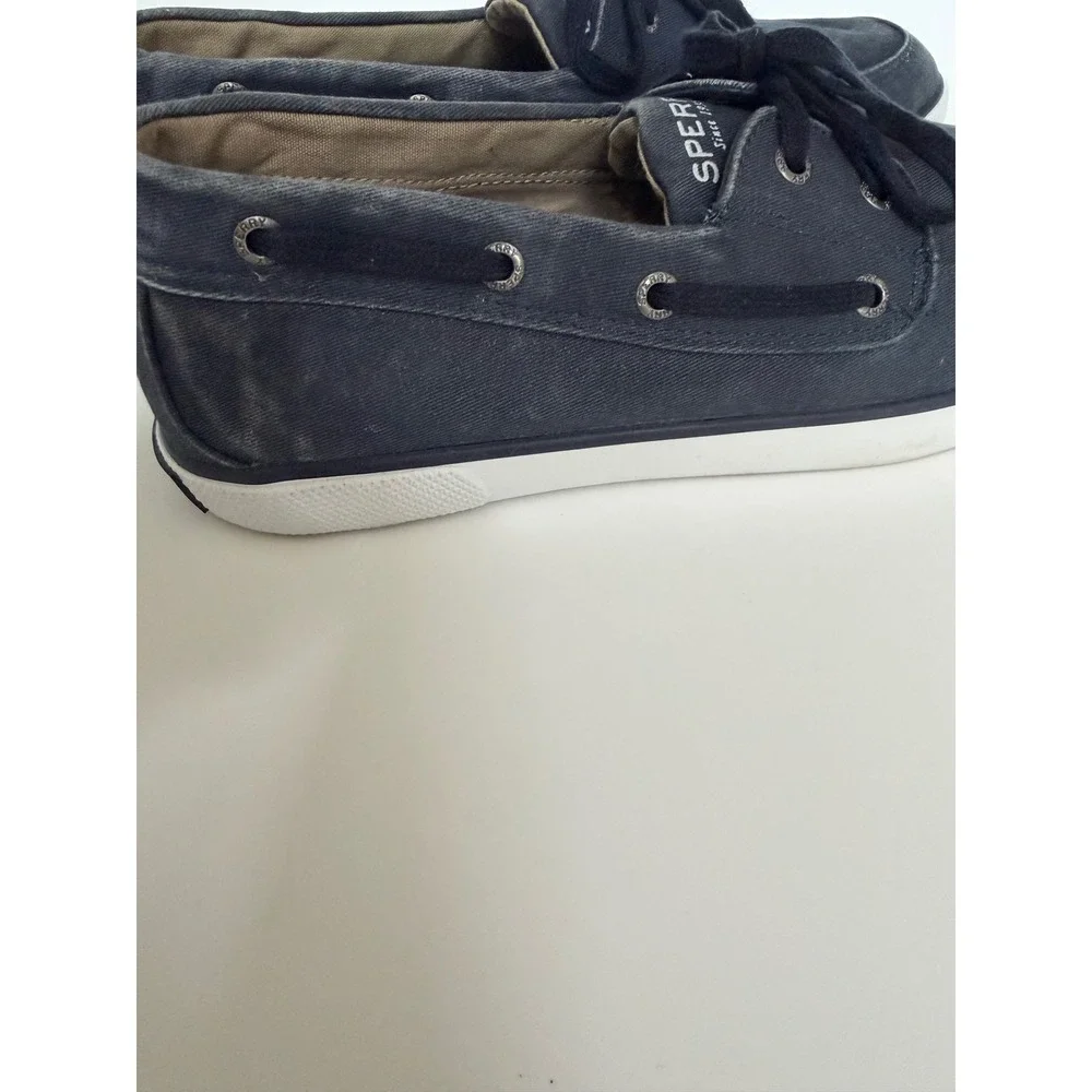 Sperry Top-Sider Mens Washed Navy Blue Canvas Boat Shoes Minimalist Sneakers 10
